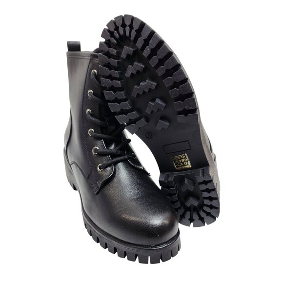 Black Combat Style Ankle Boots  Women Size 10 Lace-Up & Zipper Closure - Picture 11 of 12
